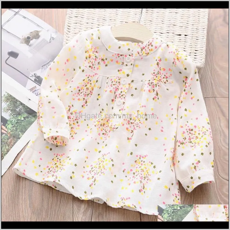 girls tops spring autumn casual 2-12 years cotton mandarin collar long sleeve full flower print kids girl blouses shirts 210305