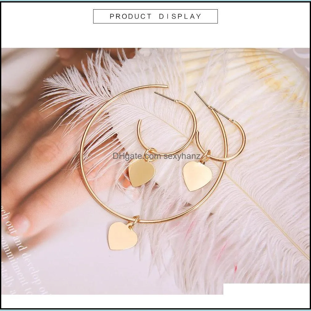 Hot Fashion Jewelry Exaggerated Gold Rings Earrings Heart Hoop Dangle Earrings 3pcs/set S624