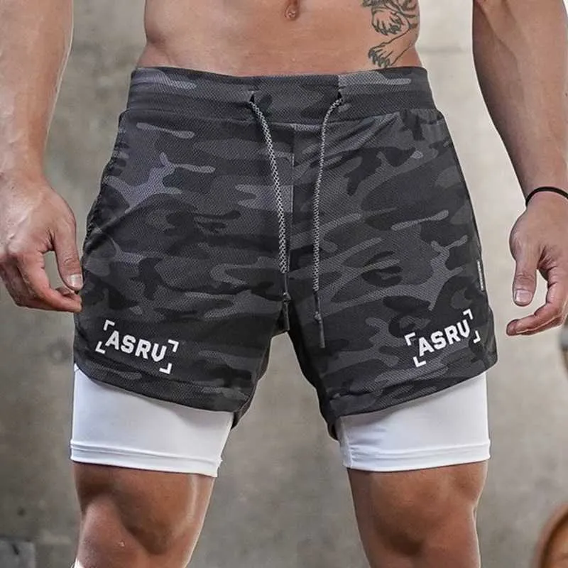 Hardloopshort Heren 2 in 1 Fitness Gym Sport Camouflage Sneldrogend Strand Jogging Korte broek Workout Bodybuilding Training