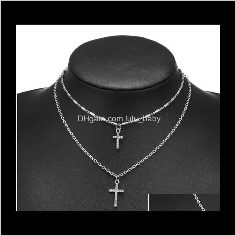 Jewelry Pendant Necklaces Multi Layer Cross Rhinestoned Decorated Chokers Necklaces Gold /Silver Plated Gifts For Womens /Girls