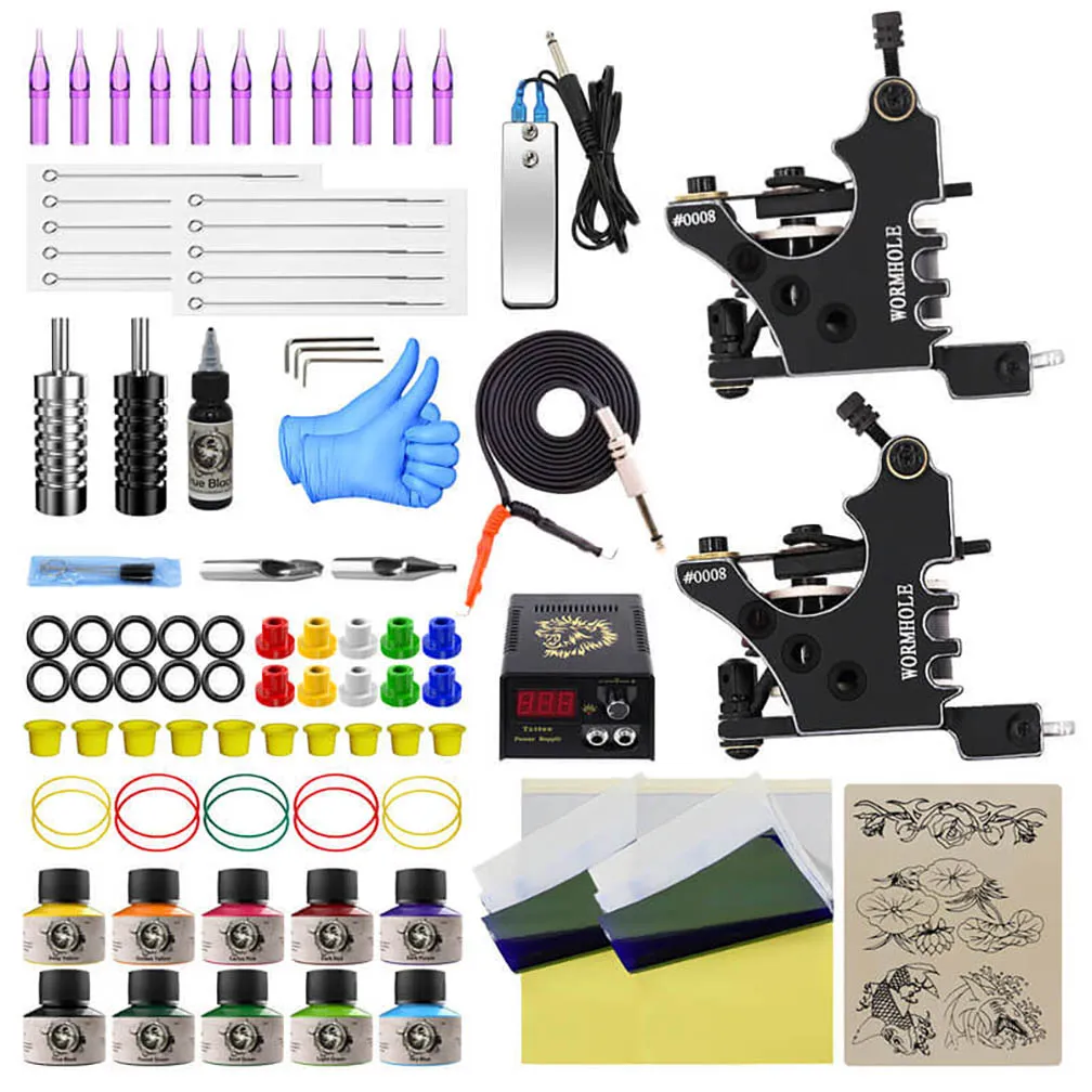 2 Tattoo Guns Kit For Liner Shader With Tattoo Complete Accessories For Tattoo Beginning Learner