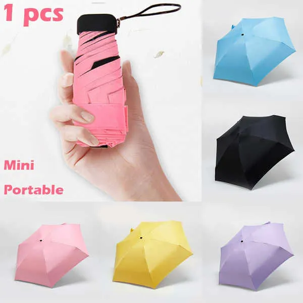 Parapluie Soleil Pluie Femmes Plat Léger Parasol Pliant Mini Petite Taille Facilement Stocker 210626