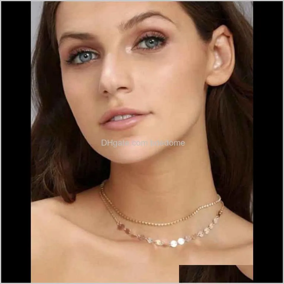 two layers sexy crystal setting chain choker gold silver color plated coin chain for women necklace gift