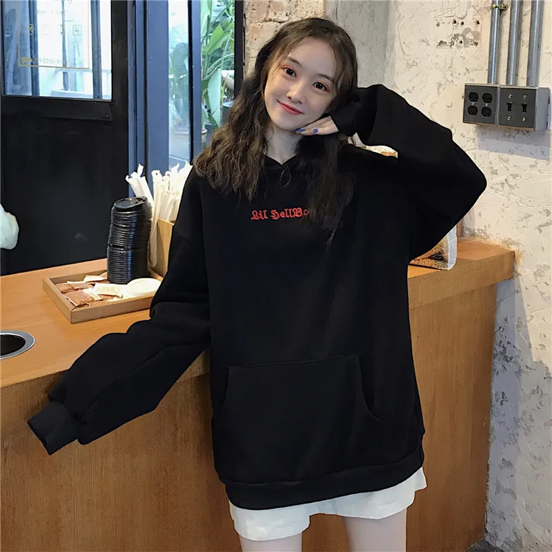 Harajuku Hoodies Girl Little Devil Horns Gothic Hooded Sweatshirts Women Demon Fly Wings Loose Pullovers Pocket Tops Streetwear