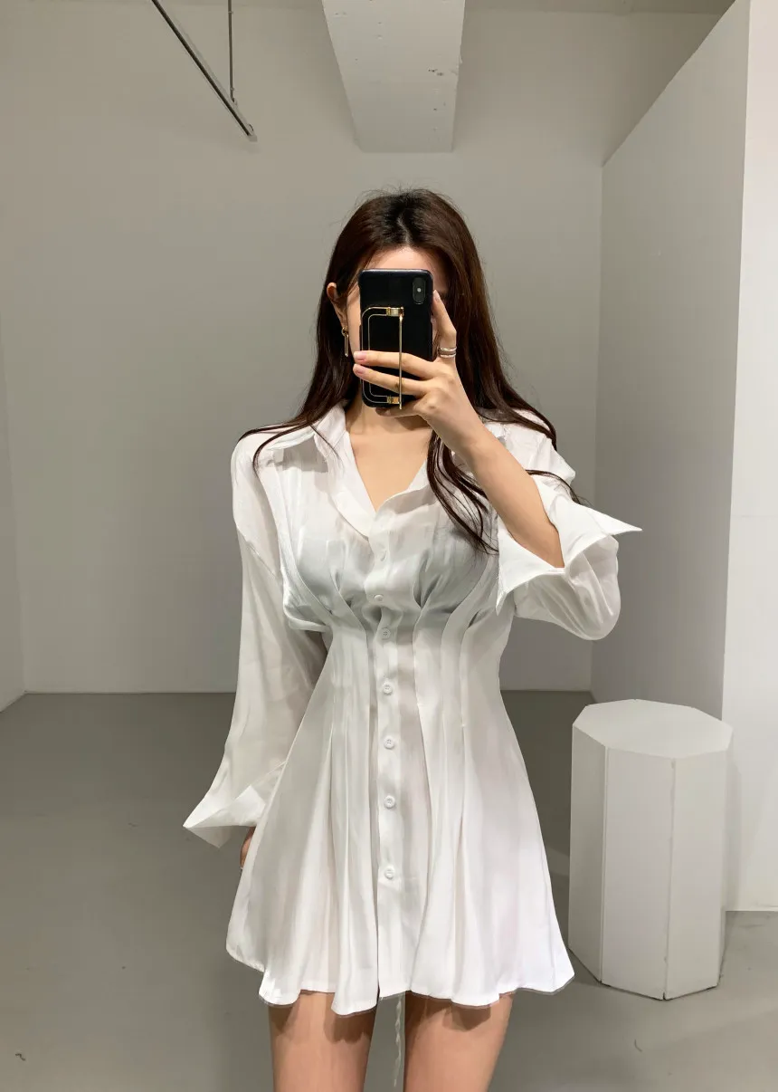 Korean Style Slim Waist Pleated Back Lace-Up Shirt Dress for Women Ages 18-35, Mini Length, Spandex from Dhgate Basic & Casual Dresses - price 49.5 Korean Style Slim Waist Pleated Back Lace-Up Shirt Dress for Women Ages 18-35, Mini Length, Spandex from Dhgate Basic & Casual Dresses - price 49.5