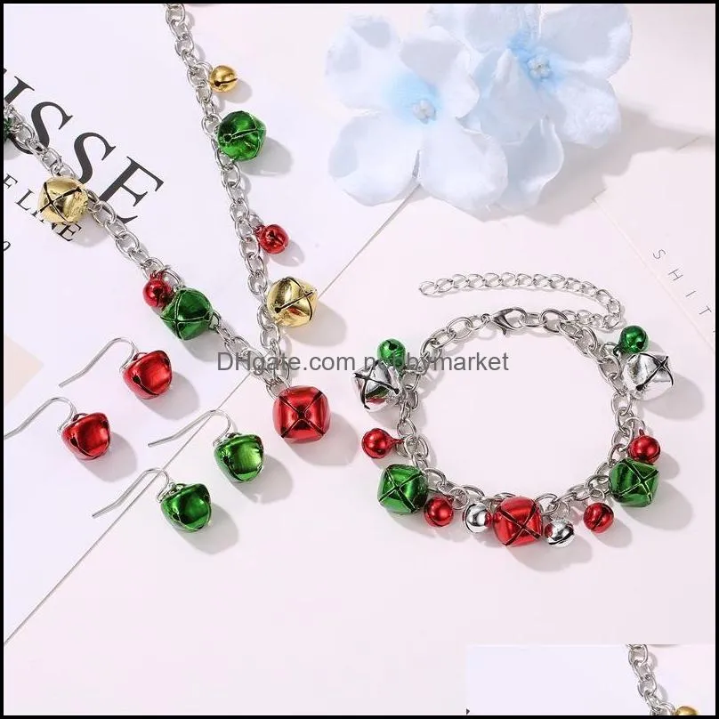 Earrings & Necklace Christmas Set Jewelry Color Bell Bracelet Ornaments Sets For Women