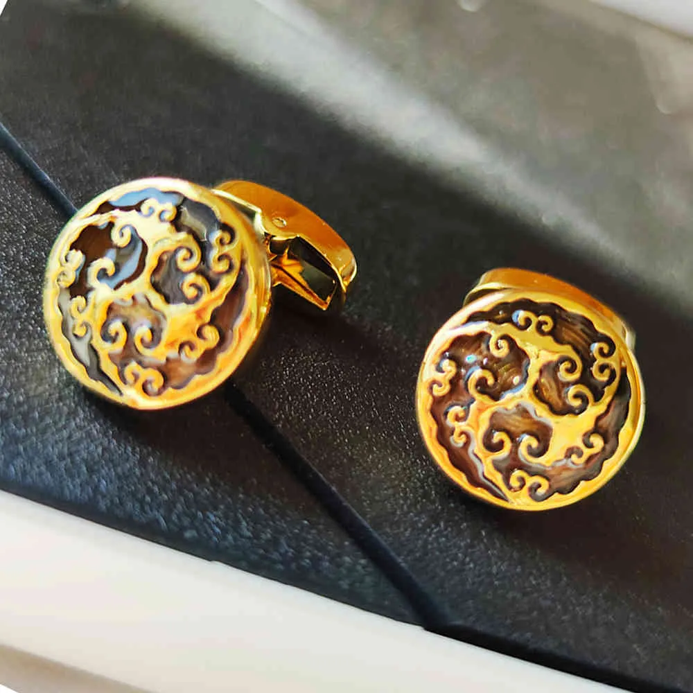 2PRS/lots Gold color links mens Irregular pattern Black epoxy link Copper Gift for husband cuff buttons