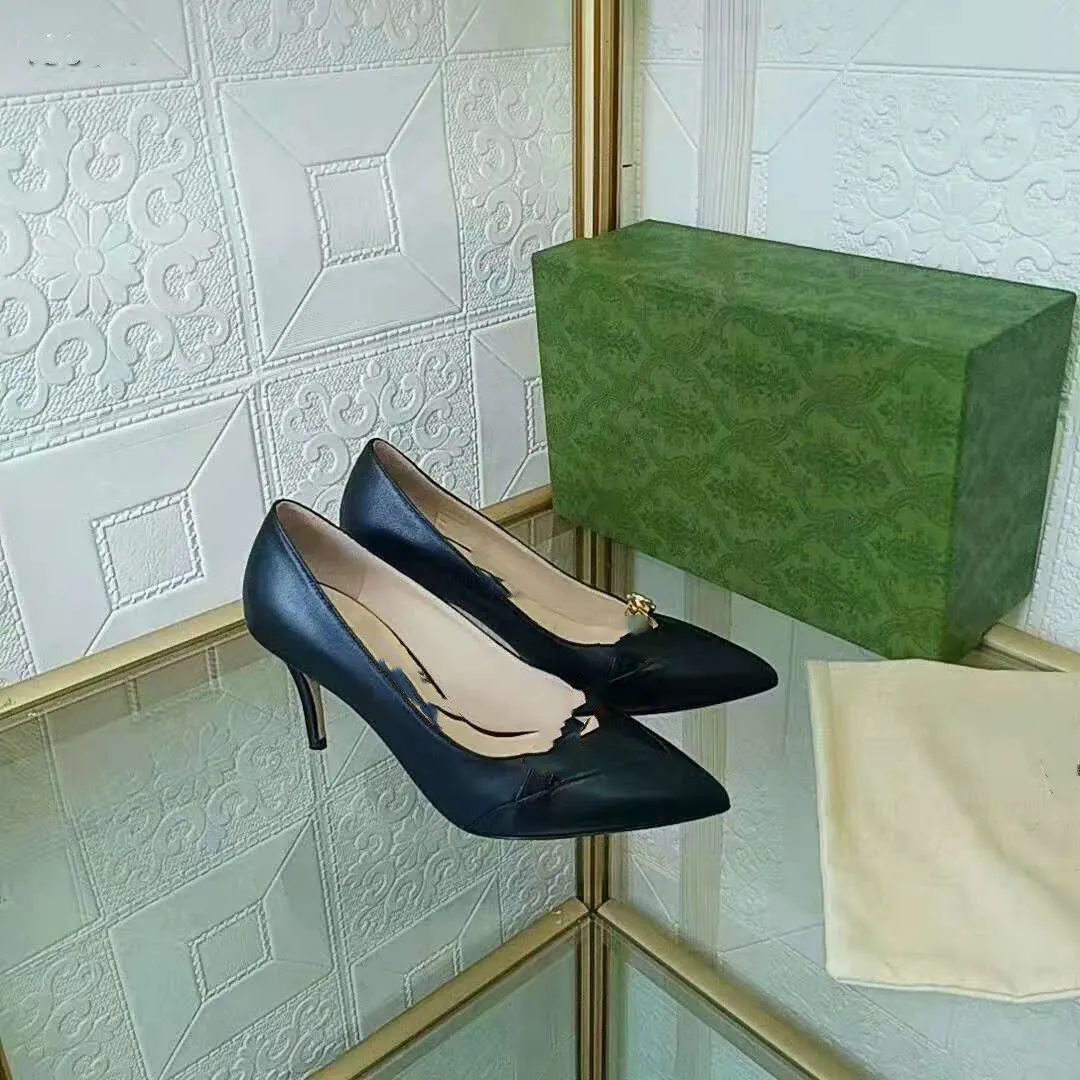2021 fashion womens dress shoes single shoe high heels leather material metal buckle design 34-42