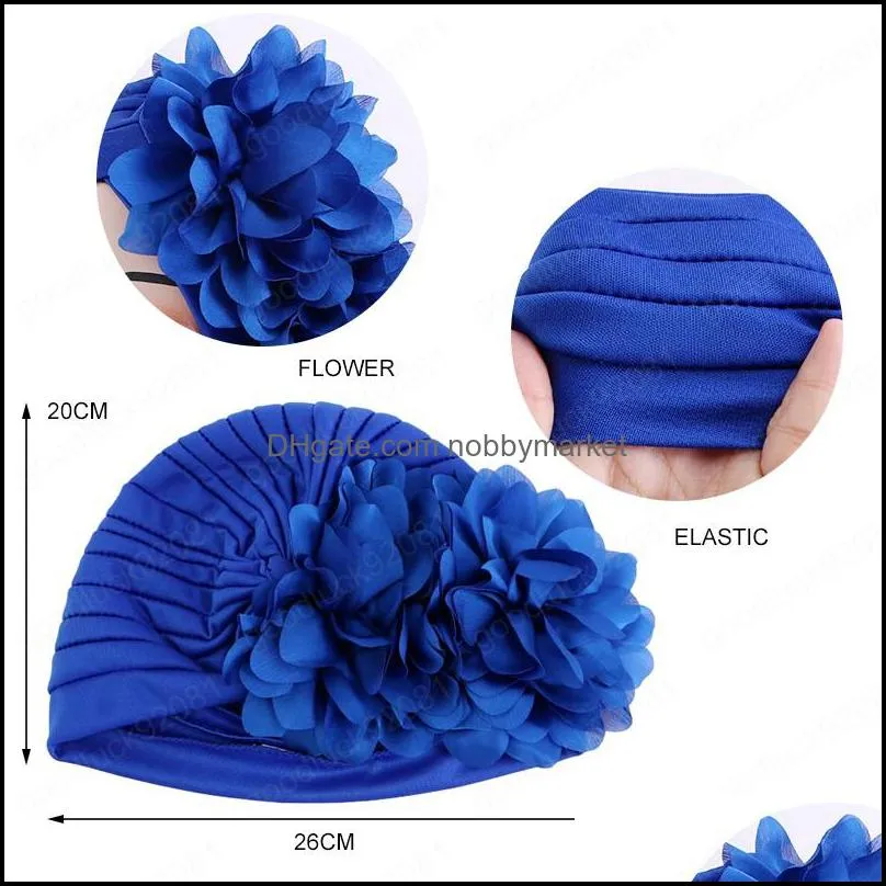 Muslim Floral Big Flower Turban Headscarf For Women Stretch Beanie Hat Turbante Femme Hair Loss Hijib Cap India Hat Head Wrap