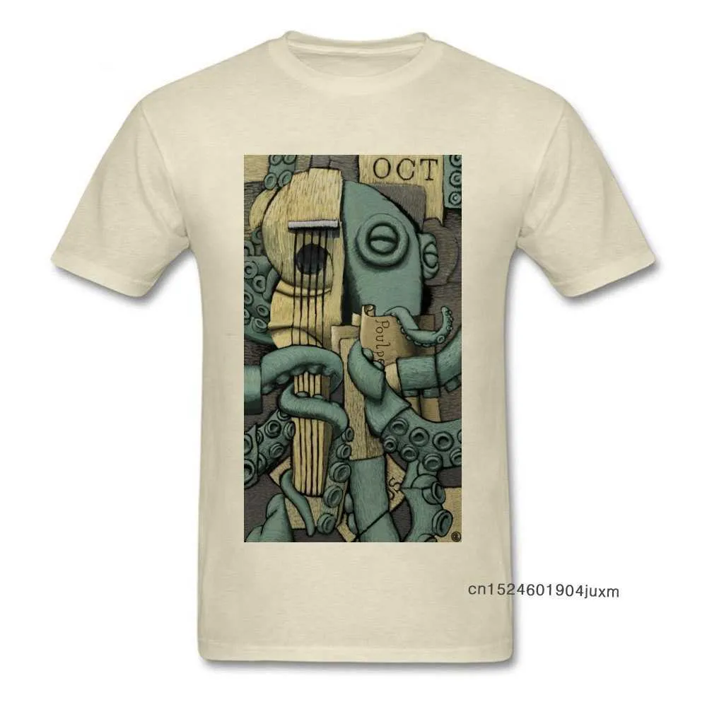 Vintage Octopus Camisetas Homem Georges Braque T-shirt Artista Designer T Camiseta Guitarra Amante Monstro Tops Mens Bege Tees Algodão 210629