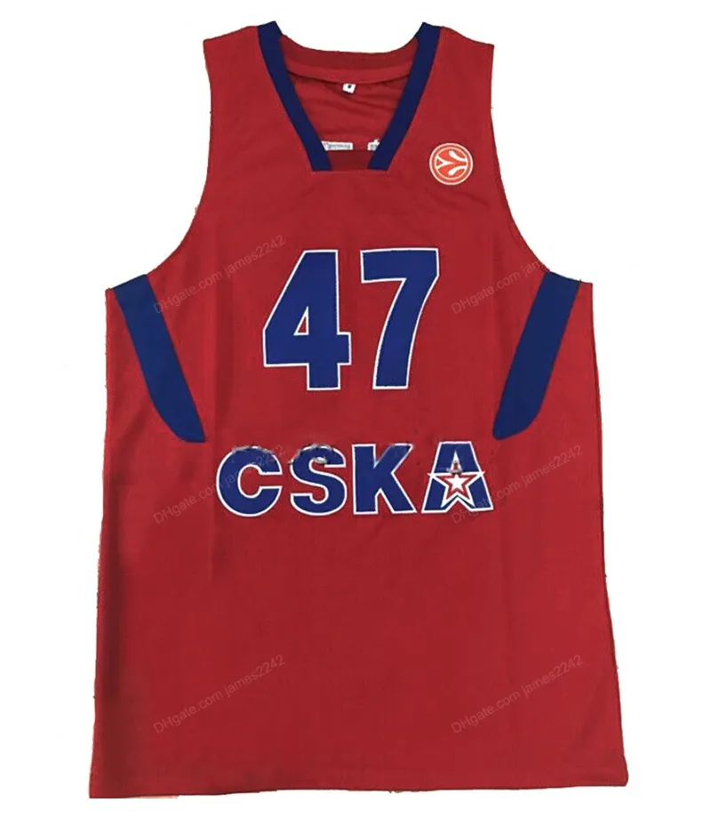 Custom Retro Andrei Kirilenko # 47 Rusland Team CSKA Moscow Basketbal Jersey Steiked Rood Size S-4XL Elke naam en nummer Topkwaliteit Jerseys