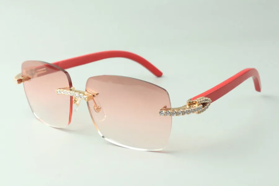 Direct sales endless diamond sunglasses 3524025 with red wooden temples designer glasses, size: 18-135 mm