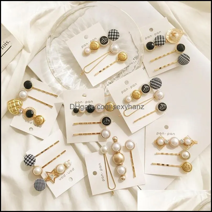 S941 Hot Fashion Jewelry Pearl Beads Buttons Barrette Hair Clip Women Girls Hairpin Barrettes 3pcs/set