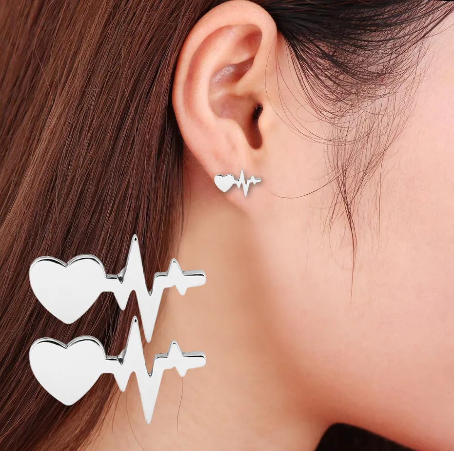 Nouveau Coeur d'amour de la mode avec des boucles d'oreilles de battements de coeur Goujons Femmes Électrocardiogramme Girling Cadeaux Brincos