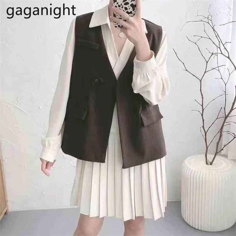 Save Big on Bulk Two Piece Dress Sets Women's Spring Autumn Two Piece Set  Elegant Notched Mini Pleated Dress Solid V Neck Vest, Casual Outfit  Best
