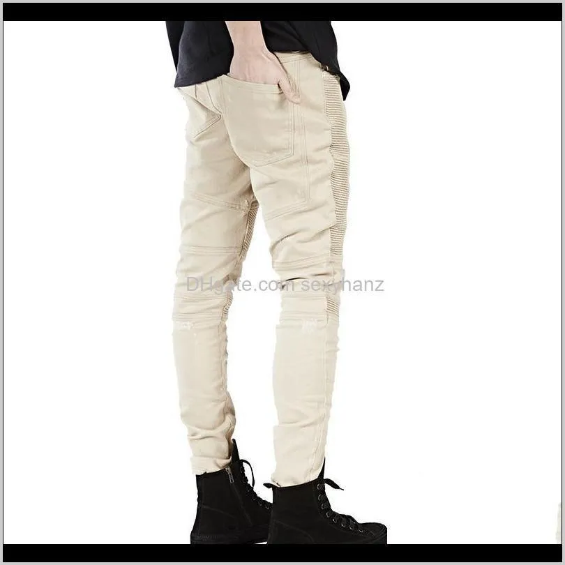 pantalon homme slim new ripped jean homme fashion pantalones hip hop hombre pleated tejanos de hombre skinny biker jeans men