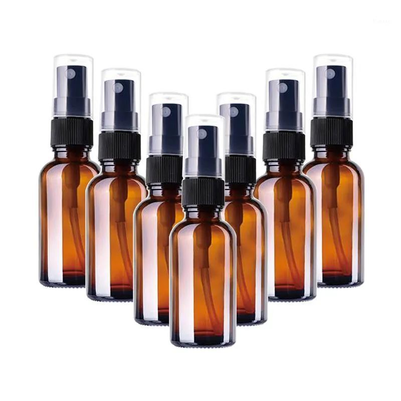 Opslagflessen potten 7 stks 30ml Amber glazen spuitfles met fijne mistspuit Lege navulbare cosmetische container voor essentiële olie