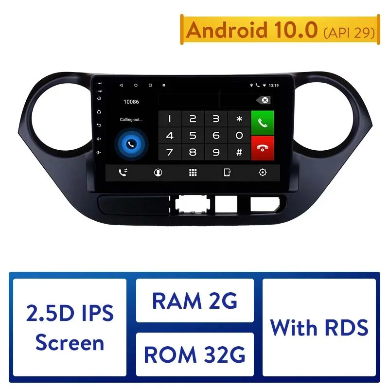 Android 10.0 Player GPS Navegação 9 "Rádio Estéreo DVD DVD para 2013-2016 Hyundai I10 Movimentação à esquerda com RAM 2GB ROM 32GB IPS