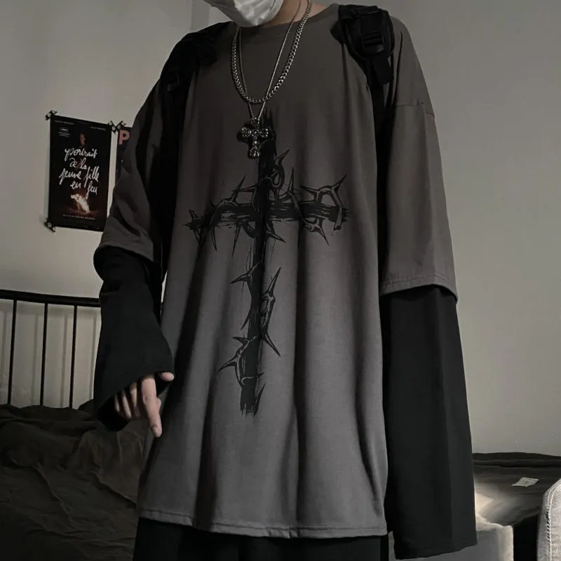 Gothic & Lolita Psycho Tシャツ2枚セット。 Oversized Long Sleeve Gothic T-Shirt - Punk & Japanese