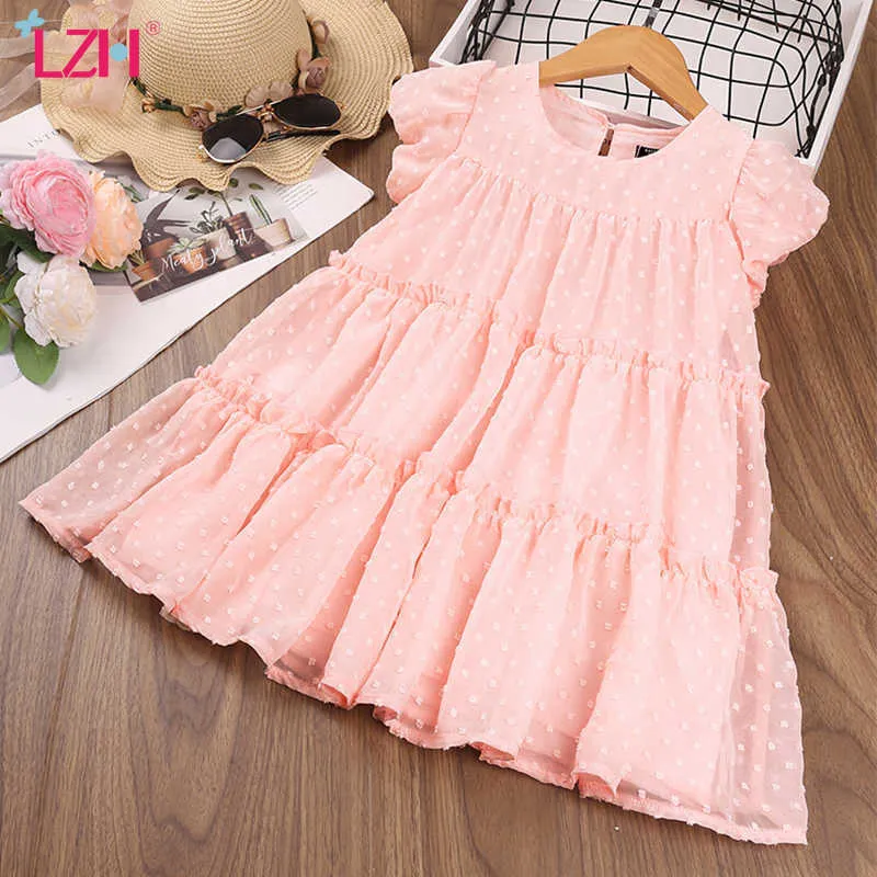 子供のドレスのためのLZHの半袖プリンセスドレス2021の服女の子の波点ベビー服の女の子夏の衣装Q0716