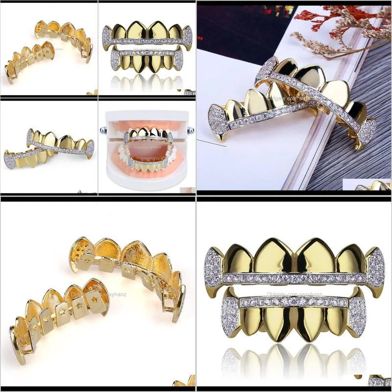 new european and american dental braces 18k authentic gold electroplated tooth cover micro-zircon caninetooth sleeve