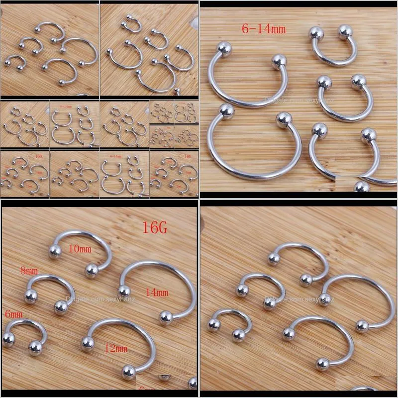 nose ring 100pcs/lot mix 6/8/10/12/14mm stainless steel body jewelry horseshoe ring