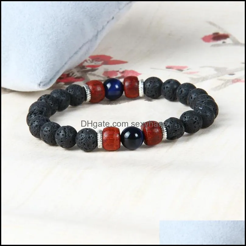 New Designs Summer Chakra Bracelet Wholesale 10pcs/lot Lava Stone with Tiger Eye Stone Beads Beaded Lovers Bracelets