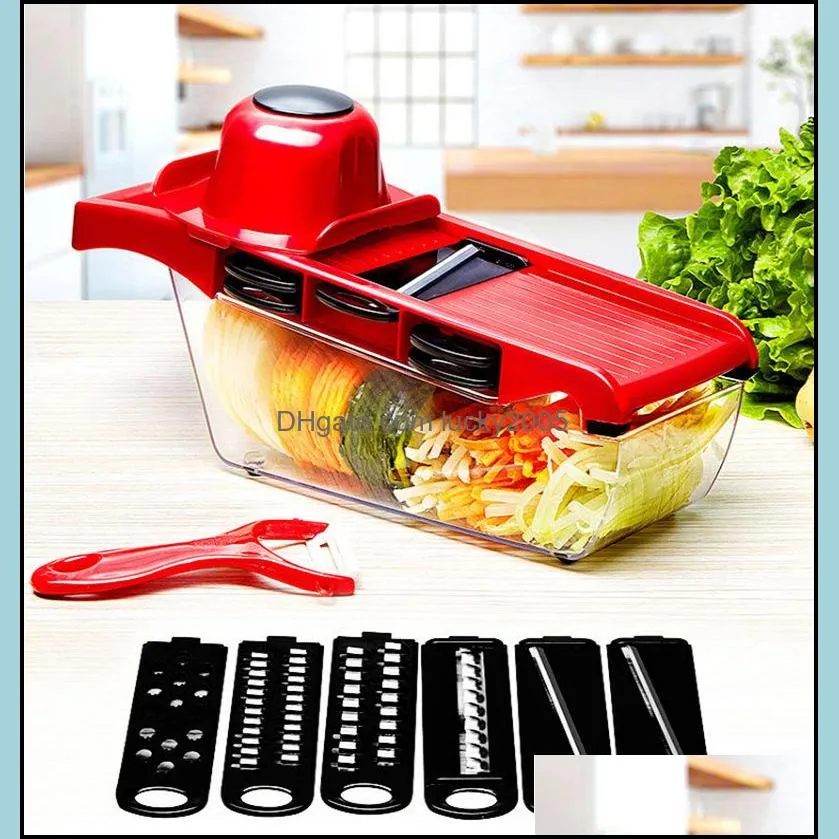 Christmas party mandolin slicer vegetable knife and tool stainless steel blade kitchen fruit manual potato peeler carrot shredder dicing machine six