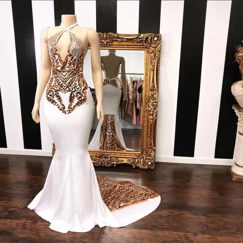 Plus Size Mermaid Prom Dress with Halter Neck Rose Gold Sequins Satin Sweep  Train Formal Evening Gown from Dhgate Prom Dresses - price 303.44