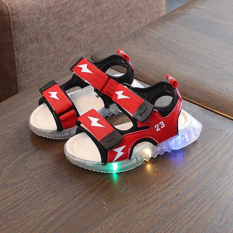 children led light sandals girls fashion beach shoes summer 1-6 years old luminous boys sandals baby toddler shoes 210713