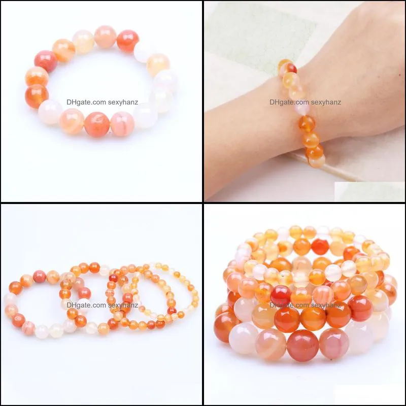 Retro Orange Fire Agates Round Beads Bracelet Natural Stone Stretch Chain Female Friends Gift 8mm 10mm 12mm 14mm Beaded, Strands