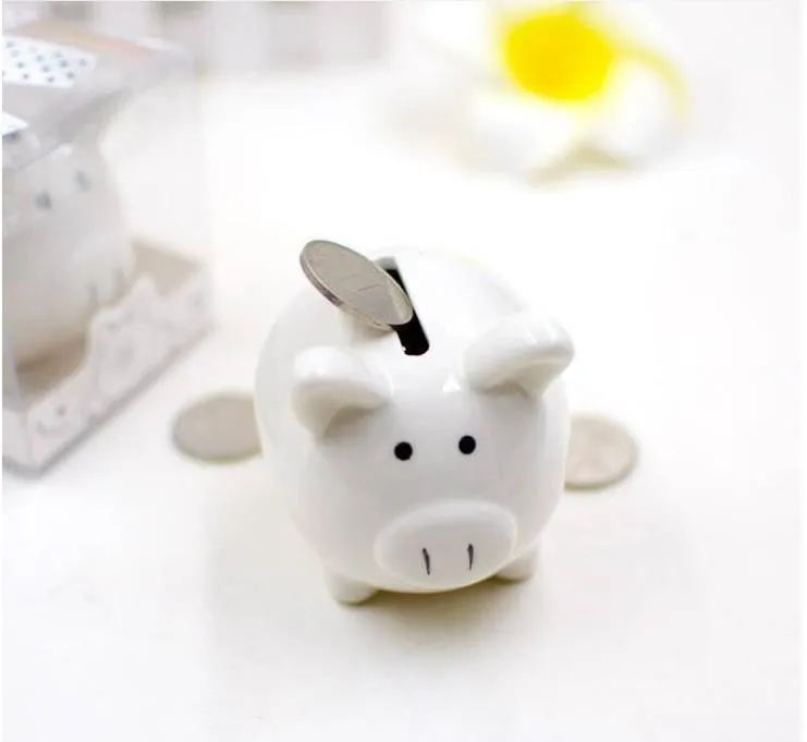 Party Favor Ceramic Mini Piggy Bank in Gift Box with Polka-Dot Bow Coin box for baby shower favors Christening gifts SN4361