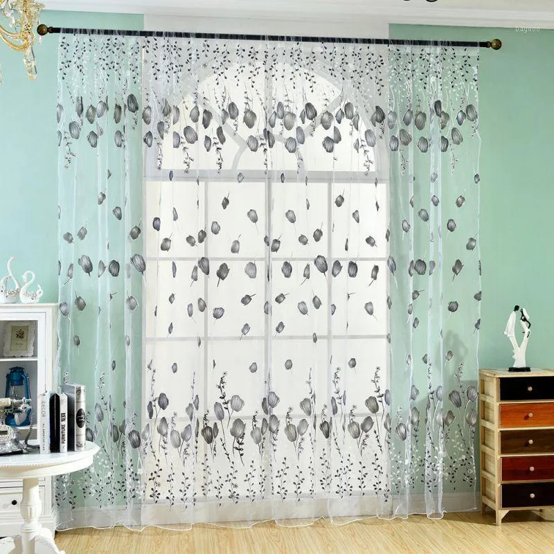 Curtain & Drapes Window Curtains Sheer Voile Tulle For Bedroom Living Room Balcony Floral Printed Tube SZ