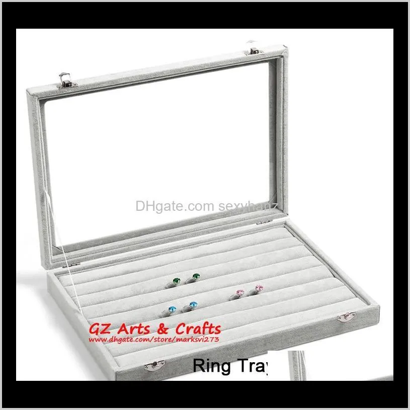 ice gray velvet jewelry tray glass lid jewelry boxes ring tray necklace earrings bracelets loose beads jewelry display stand