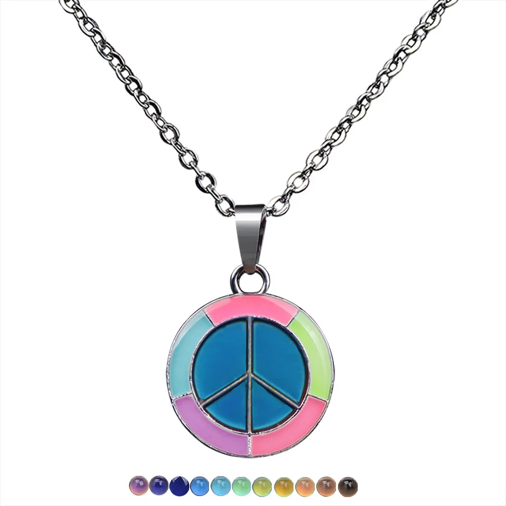 noctilucence Paix Symbole Pendant Collier Couleur changeant Température Température Colliers Humeur Femmes enfants Bijoux de mode et sable