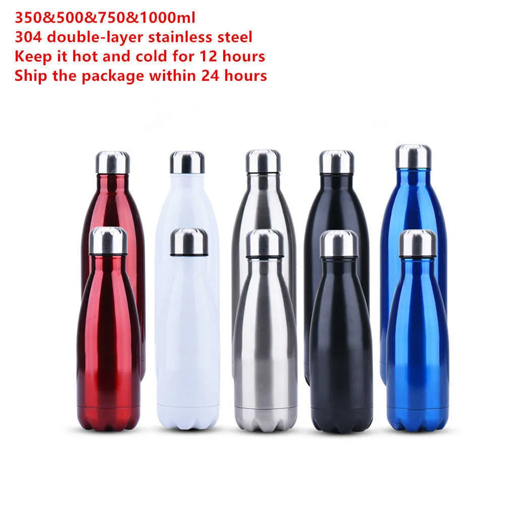 350/500/750/1000 ml modische kreative doppelwandige Edelstahl-Wasserflaschen-Thermoskanne, Wärmeisolierung für den Sport 210615