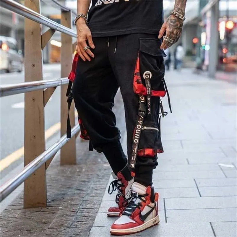 Streetwear Pin Roll Trousers New Black Pants Men Hip Hop Cargo