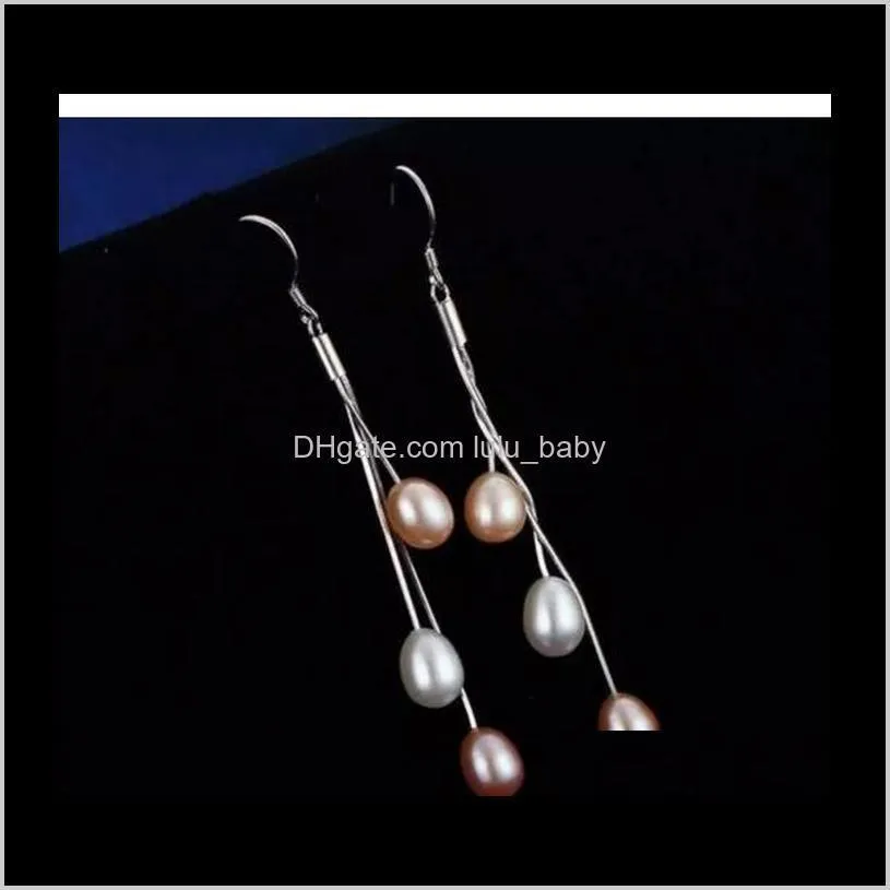 a pairs of 7-8mm water droplets shape white pink purple multicolor nature pearl earring 925 silver