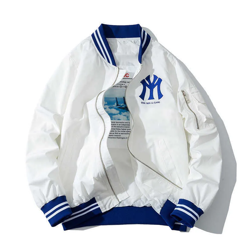 Ankunft Stehkragen Mantel Baseball Uniform Reißverschluss Baumwolle Liner Rib Sleeve Lose Marke Kleidung Bomber Jacke Männer 211009