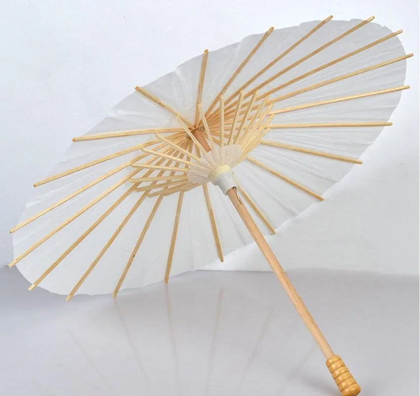 2021 Mariage de mariage parasols parapluie du papier blanc manche en bois