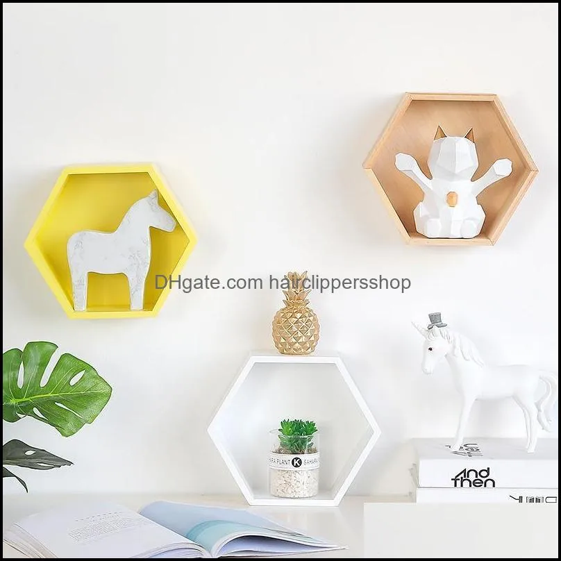 Hooks & Rails Wall Shelf Hexagonal Box Partition Living Room Hanging Diamond Creative Lattice