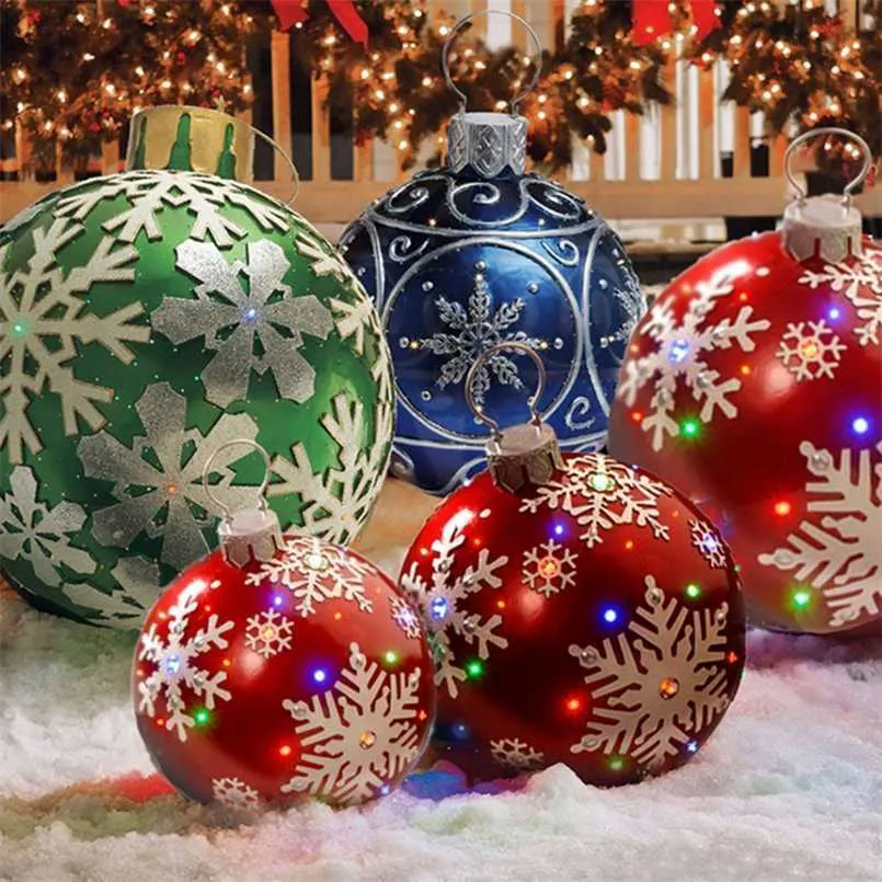 60Cm Large Christmas Balls Outdoor Atmosphere PVC Inflatable Toys For Home Garden Yard Props Decoration 211019