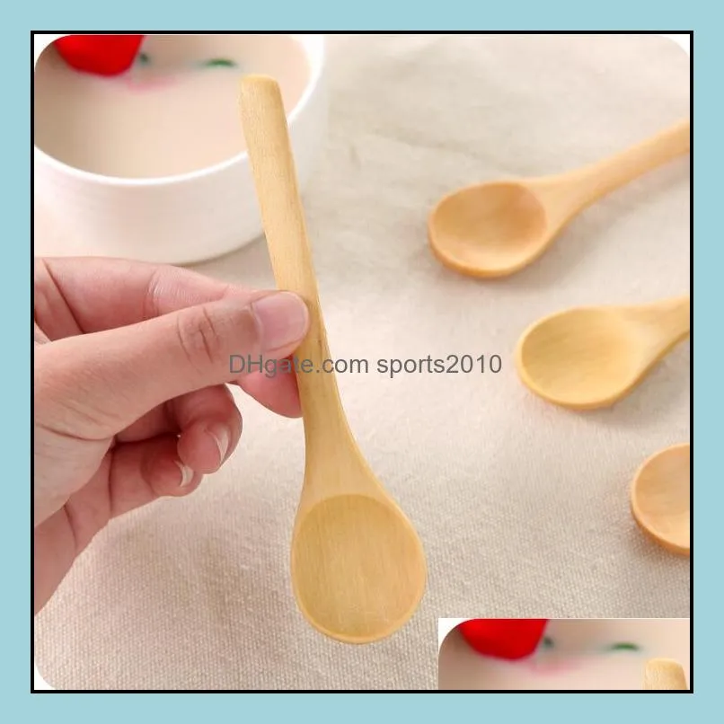 5inch Wooden Spoon Ecofriendly Japan Tableware Soup Scoop Coffee Honey Tea Round Head Spoon Stirrer Free Shipping LX1954