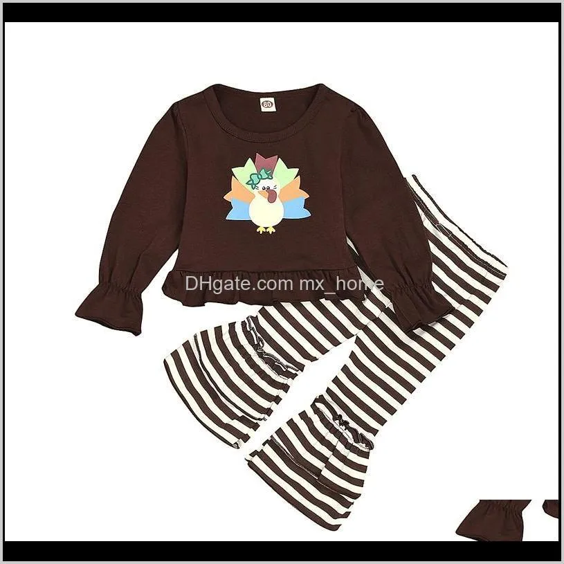kids girls thanksgiving clothing sets 15 colors long sleeve cotton cartoon turkey star printed suit kids clothes boys outsuits 04