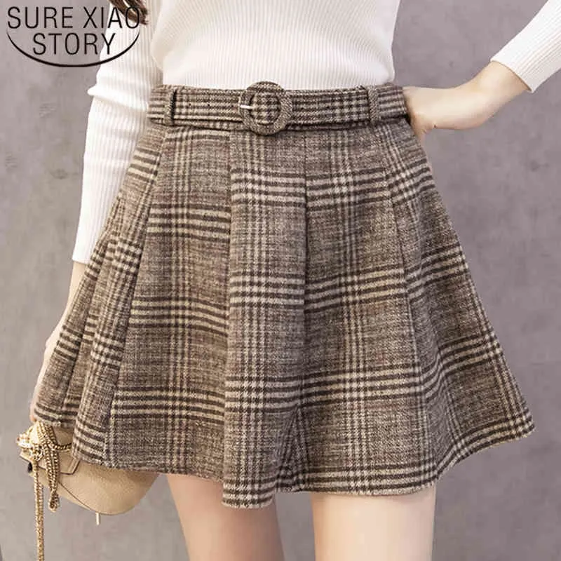 Hiver Femmes Jupes Plaid A Ligne Ceintures Au Dessus Du Genou