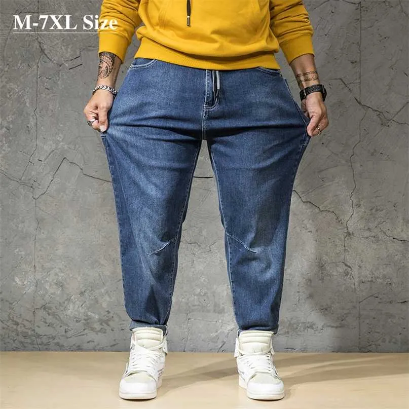 Marka Luźne Dorywcze Dżasy Plus Size 5XL 6XL 7XL Elastyczność Moda Duża Kieszonkowa Streetwear Hip Hop Denim Harem Spodnie Mężczyzna 211108