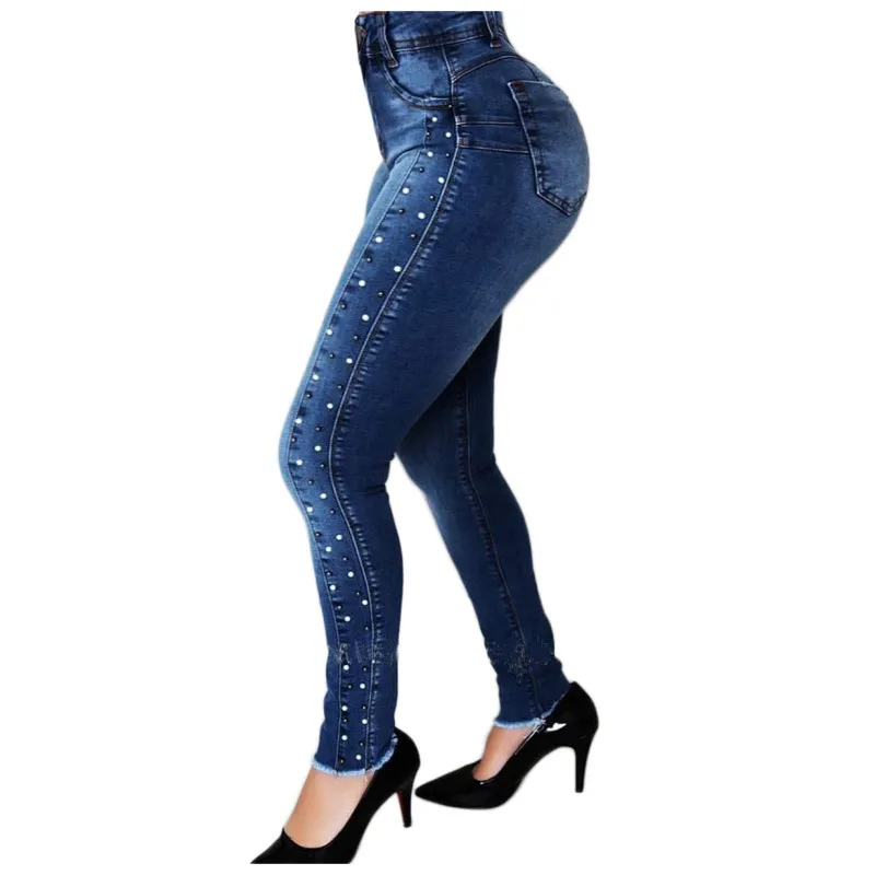 Damen-Jeans mit hoher Taille, modisch, schmal, hochelastisch, Röhrenjeans, Bleistifthose, Po-Shaping-Jeans, S-2XL