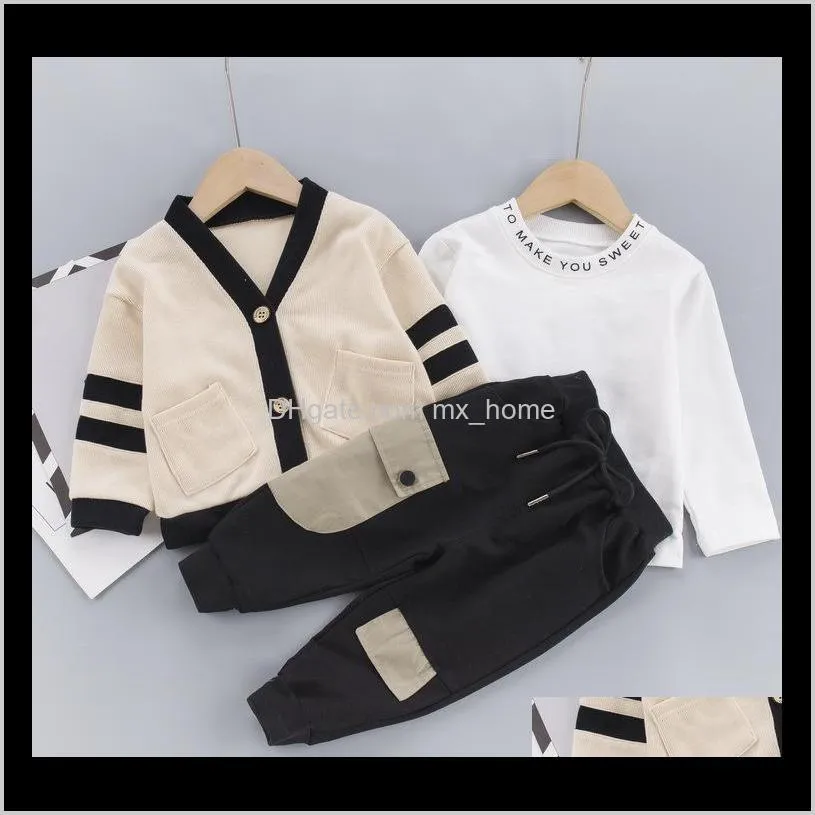 2021 spring baby boys girls clothing sets toddler infant stripe coats t shirt jeans children kids casual costume 0-4 years