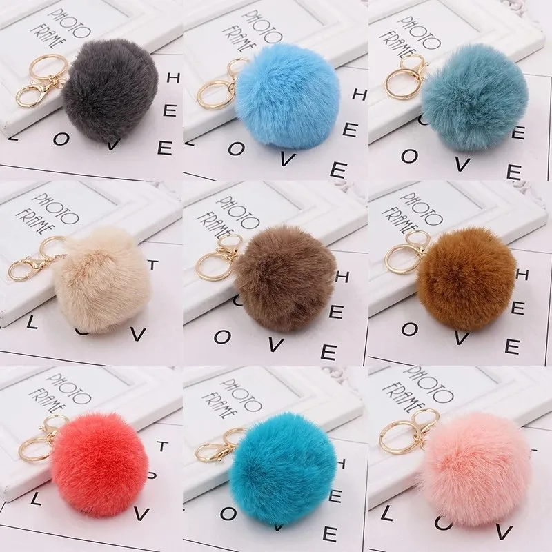 Porte-clés Pom en fourrure moelleuse, boule de fausse fourrure de lapin douce, porte-clés de voiture, pompon, pendentif de sac pour femmes, bijoux cadeaux