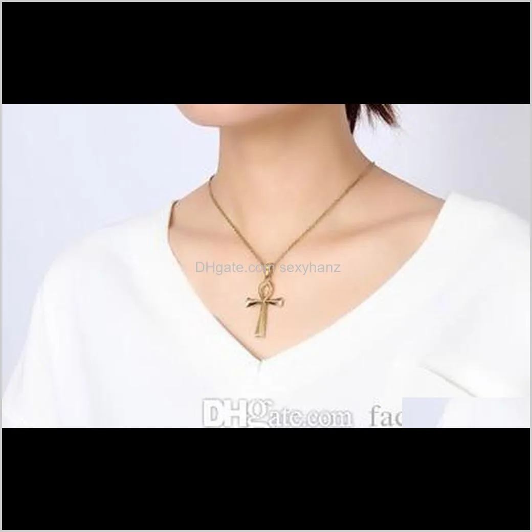 ankh cross pendant necklace stainless steel for women men hip hop charm necklaces statement vintage prayer jewelry gift